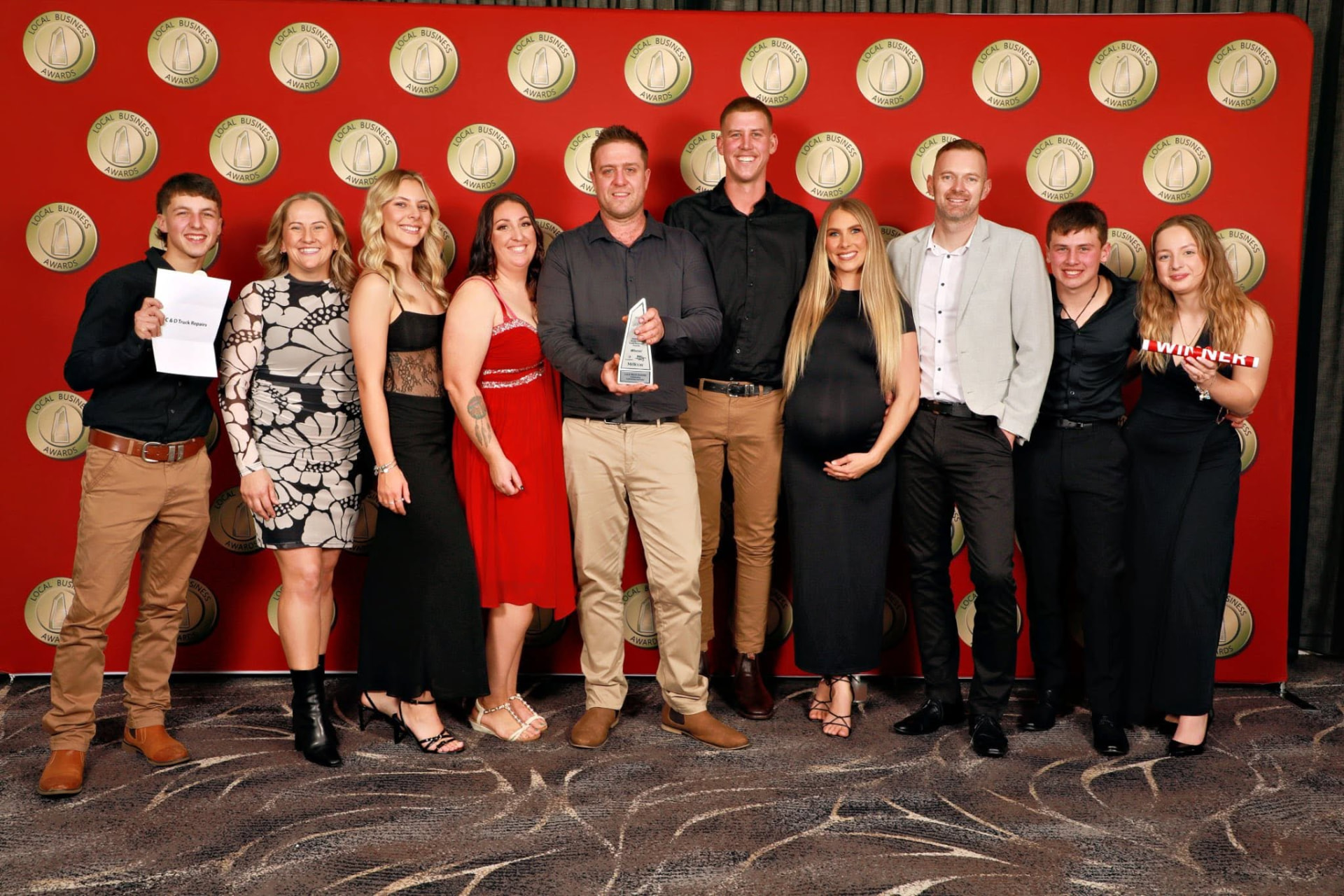 The C and D Truck Repairs team with their Local Business Awards winner trophy