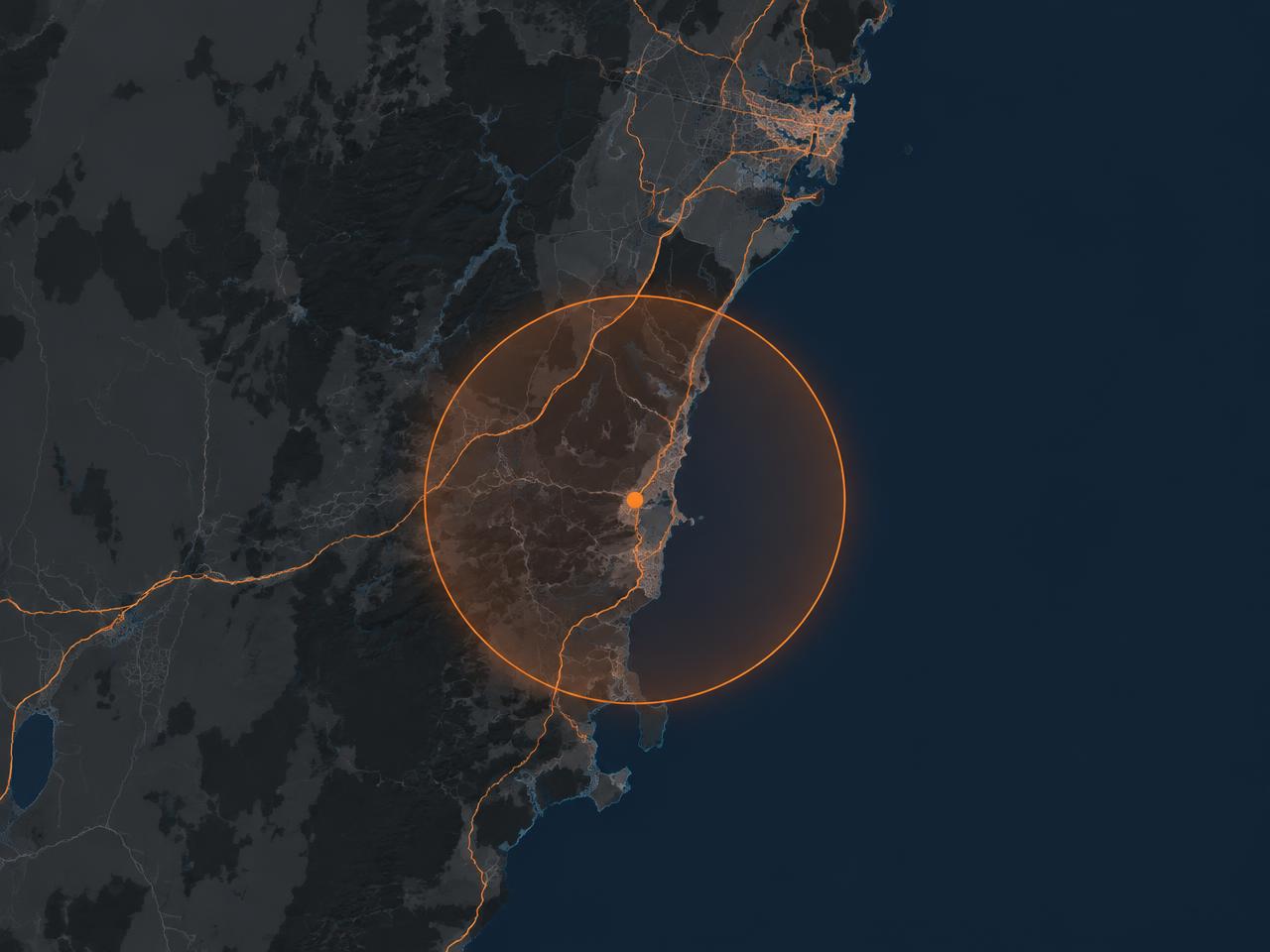Map showing the 50km emergency truck repair service area around Port Kembla and the Illawarra NSW
